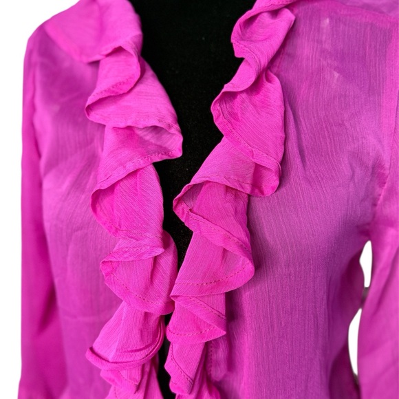 L.I.F.E. ruffle bell sleeve blouse pink sheer tie front size S Y2K boho - Picture 4 of 7